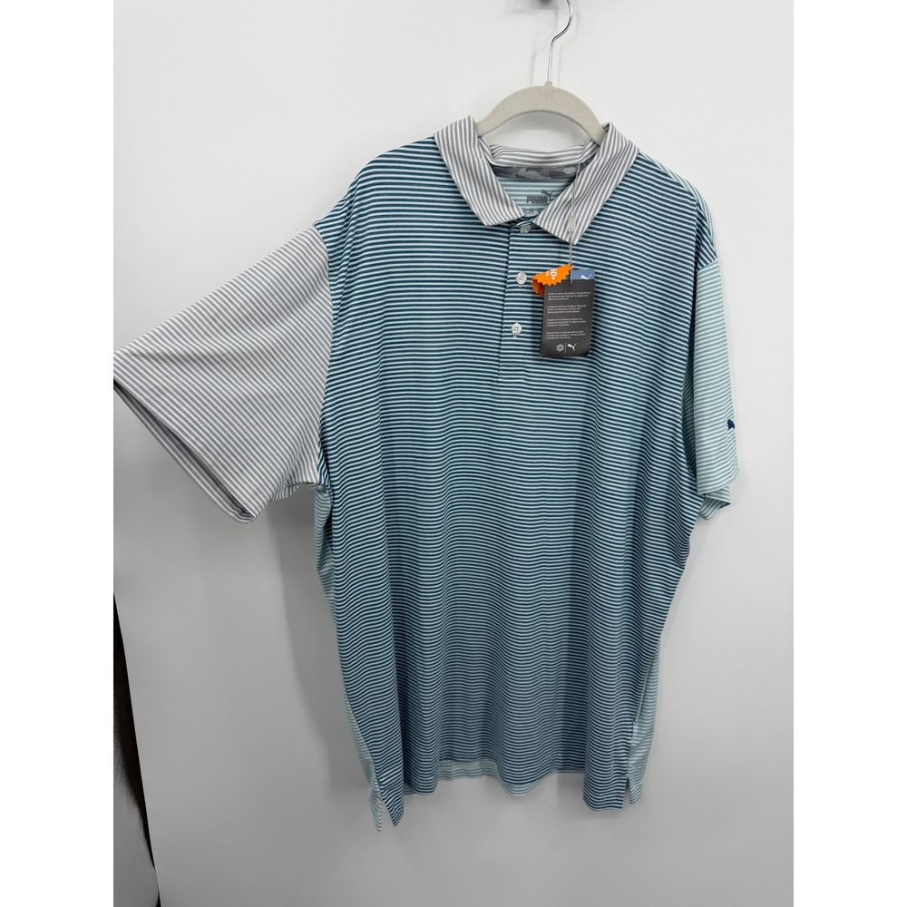 Puma Cloudspun Multicolor Polo Mens XXL Milky Blue Striped Golf Shirt 597565-02